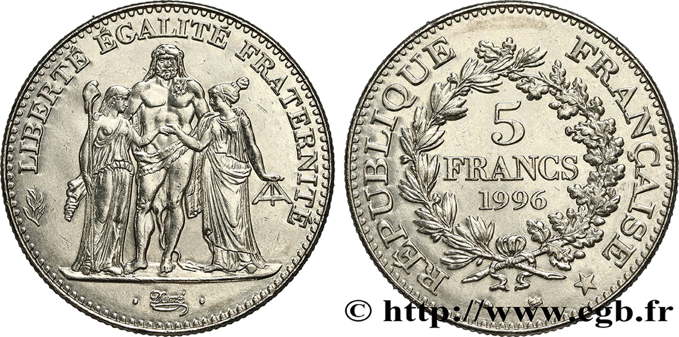 5 francs Hercule de Dupré 1996  F.346/2 AU55 