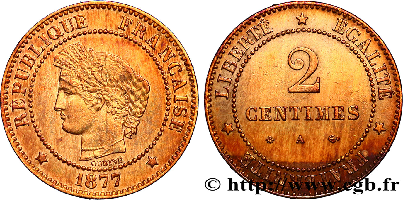 2 centimes Cérès 1877 Paris F.109/2 TTB48 