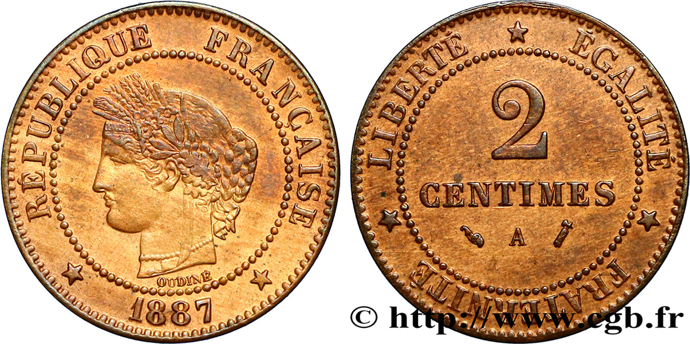 2 centimes Cérès 1887 Paris F.109/13 XF48 