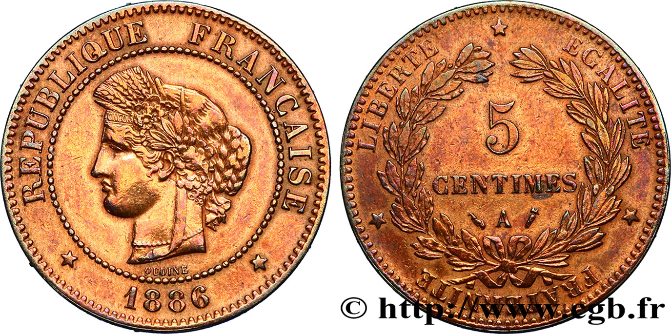5 centimes Cérès 1886 Paris F.118/28 TTB+ 
