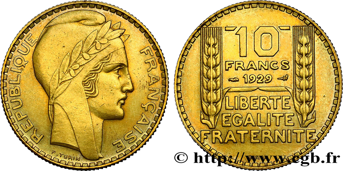 Concours de 10 francs, essai de Turin en bronze-aluminium 1929 Paris GEM.169 3 SUP 