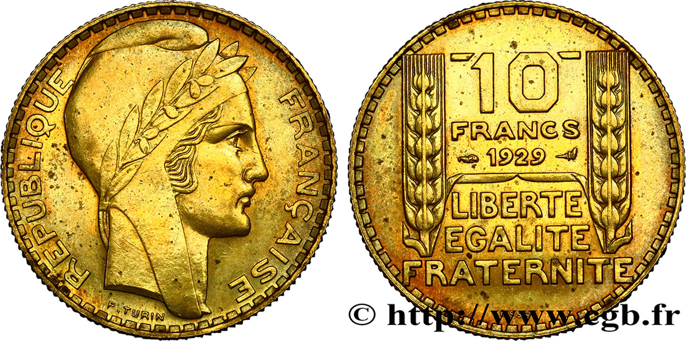 Concours de 10 francs, essai de Turin en bronze-aluminium 1929 Paris GEM.169 3 AU 