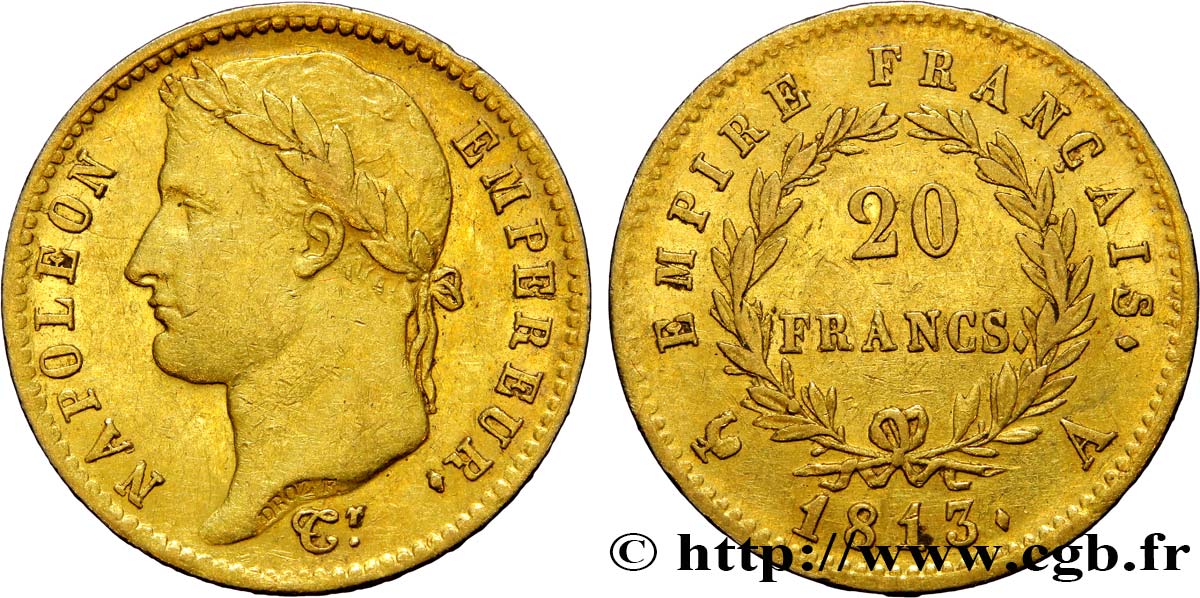 20 francs or Napoléon tête laurée, Empire français 1813 Paris F.516/30 TTB48 