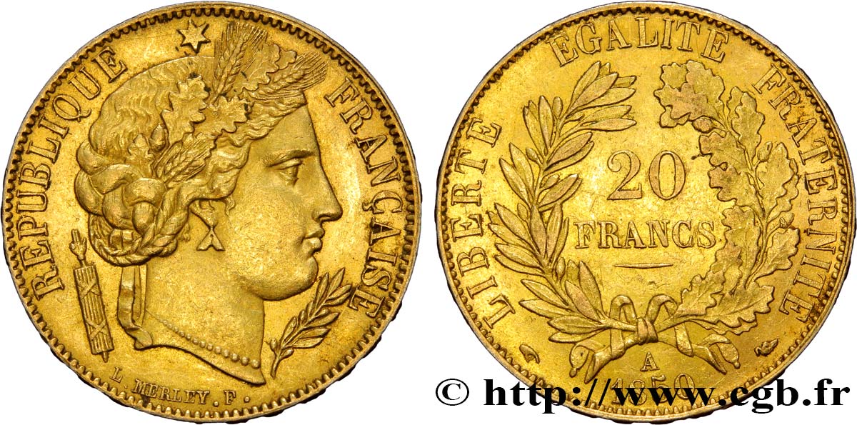 20 francs or Cérès 1850 Paris F.529/3 TTB50 