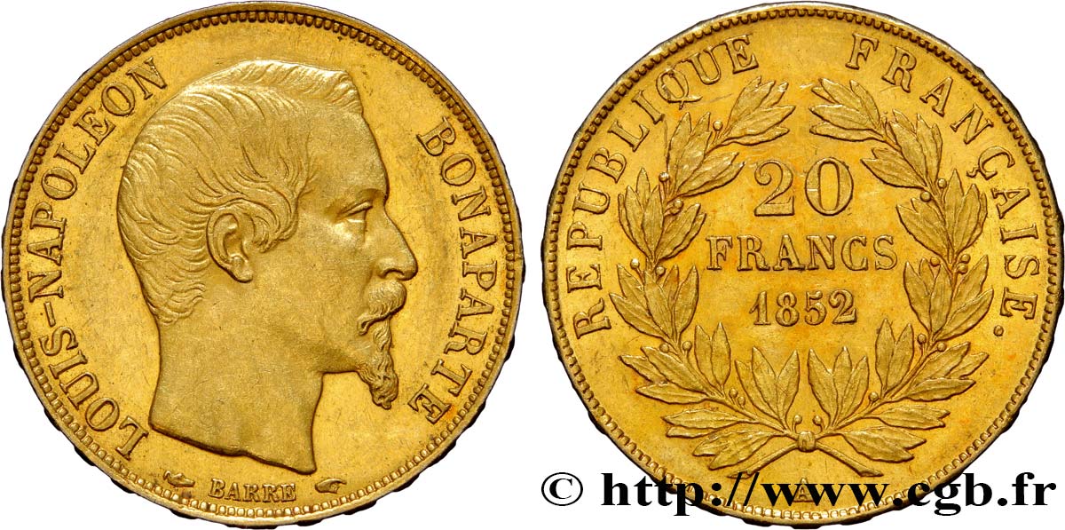 20 francs or Louis-Napoléon 1852 Paris F.530/1 MS60 