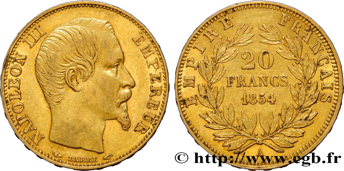 20 francs or Napoléon III, tête nue 1854 Paris F.531/2 MBC52 