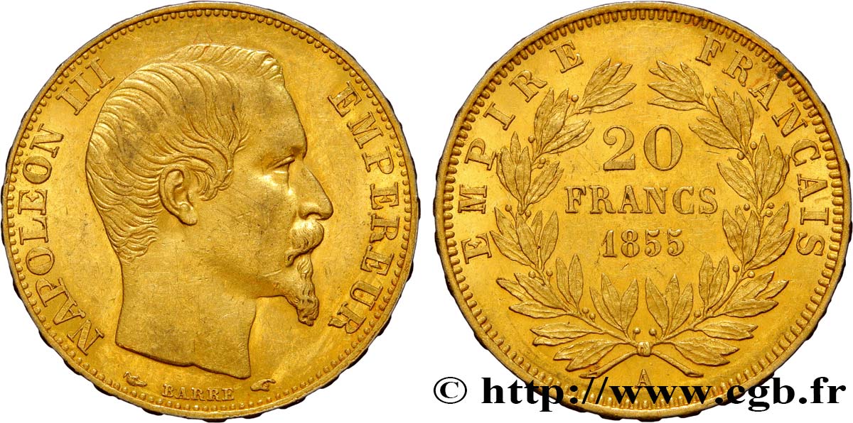 20 francs or Napoléon III, tête nue 1855 Paris F.531/3 TTB52 