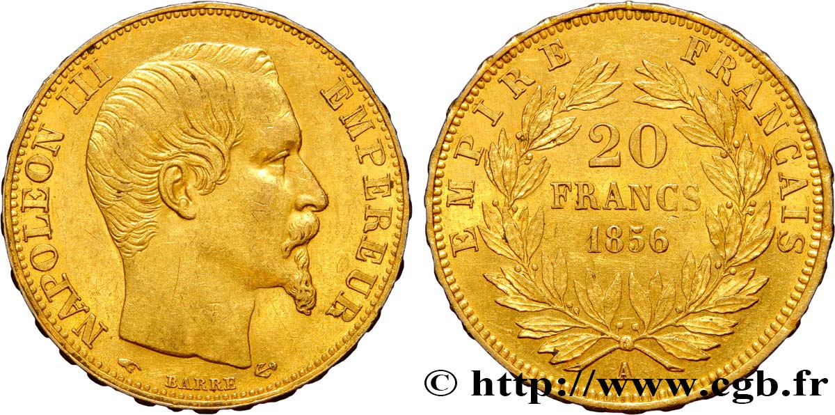 20 francs or Napoléon III, tête nue 1856 Paris F.531/9 TTB54 