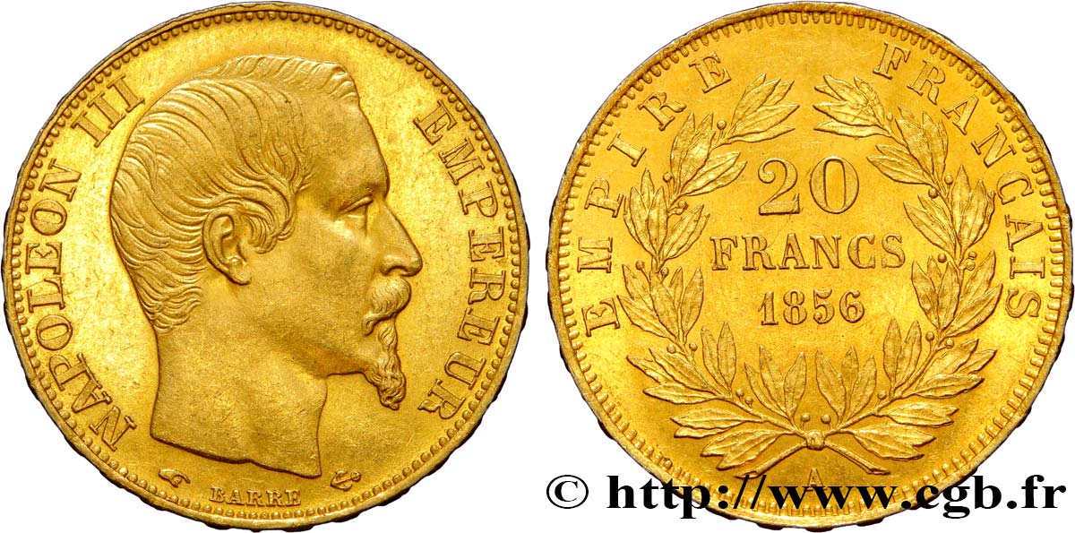 20 francs or Napoléon III, tête nue 1856 Paris F.531/9 SPL60 