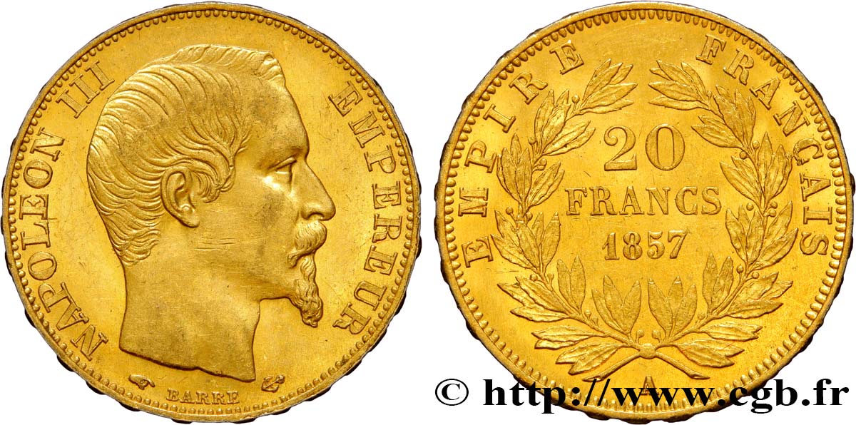 20 francs or Napoléon III, tête nue 1857 Paris F.531/12 VZ58 