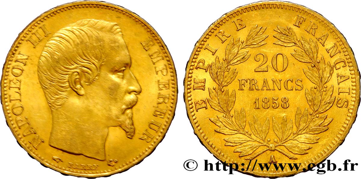 20 francs or Napoléon III, tête nue 1858 Paris F.531/13 MBC54 