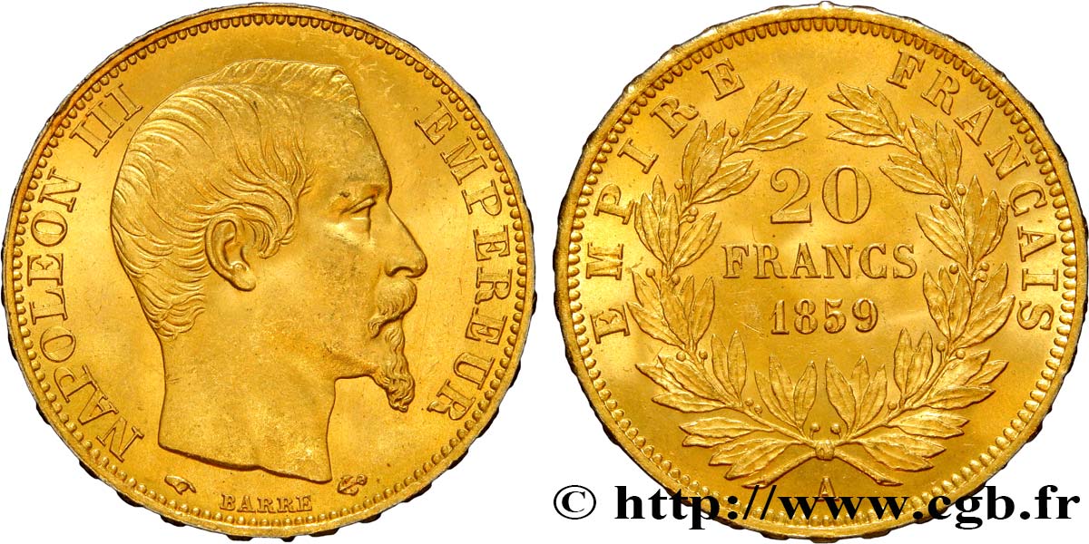 20 francs or Napoléon III, tête nue 1859 Paris F.531/15 SUP62 