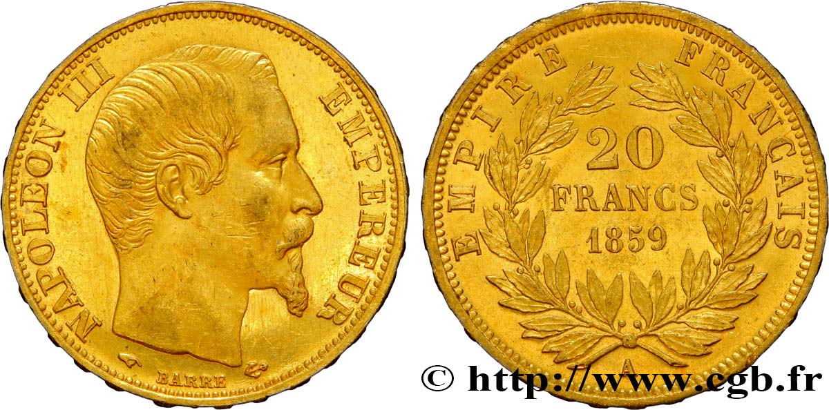 20 francs or Napoléon III, tête nue 1859 Paris F.531/15 TTB54 