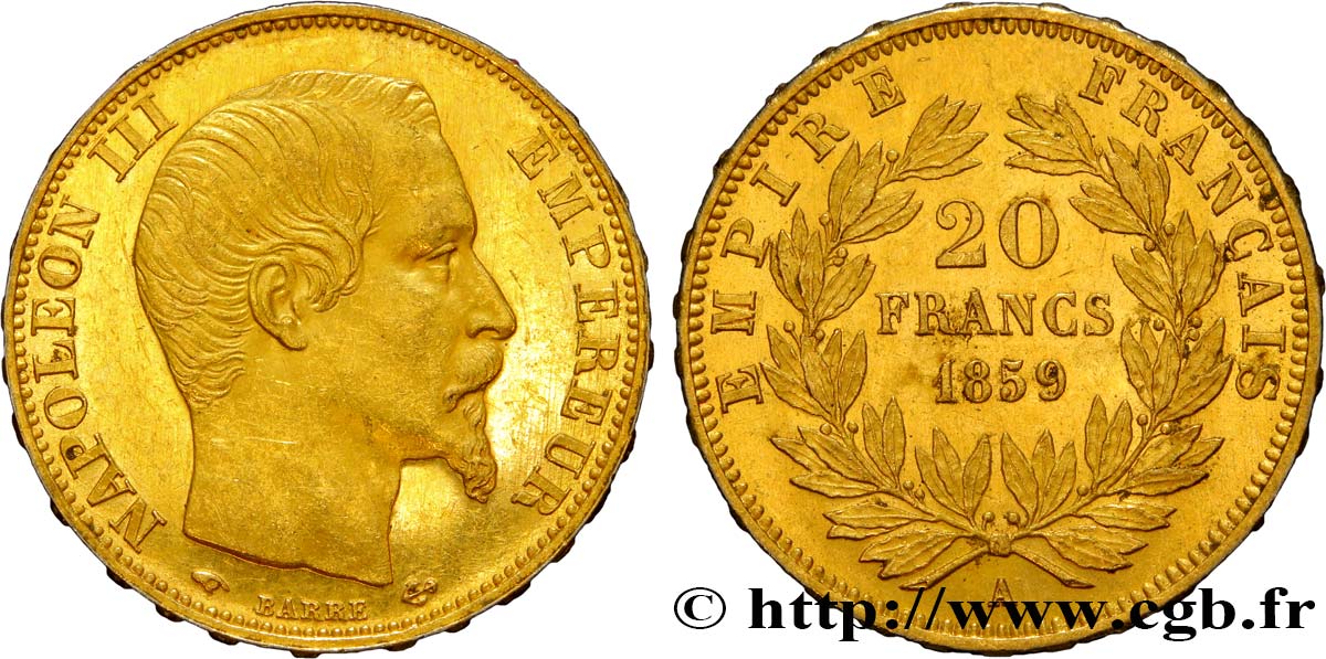 20 francs or Napoléon III, tête nue 1859 Paris F.531/15 SUP58 