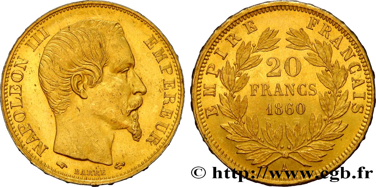 20 francs or Napoléon III, tête nue 1860 Paris F.531/18 VZ62 