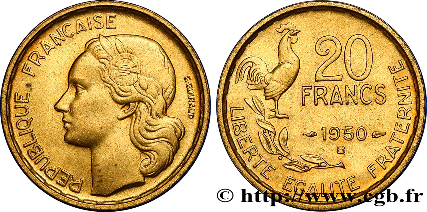 20 francs G. Guiraud, 4 faucilles 1950 Beaumont-Le-Roger F.402/4 SUP58 