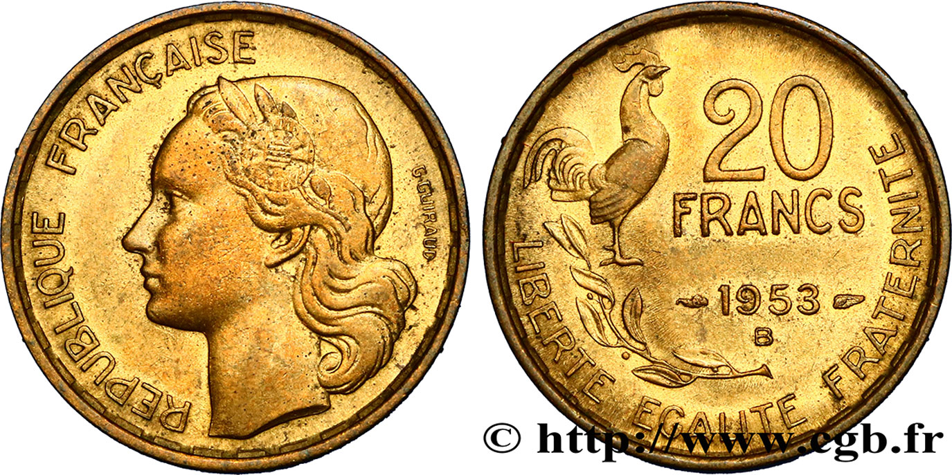 20 francs G. Guiraud 1953 Beaumont-Le-Roger F.402/12 AU55 