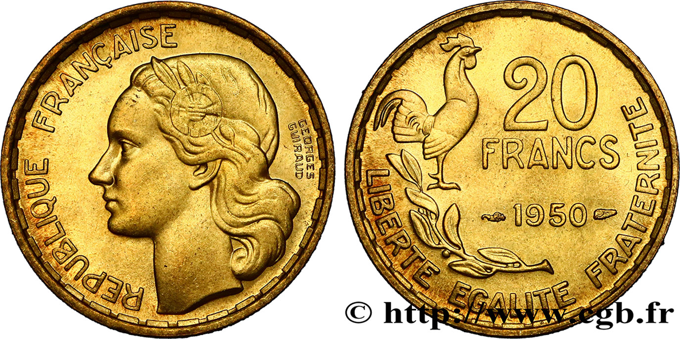 20 francs Georges Guiraud, 3 faucilles 1950  F.401/1 SPL63 