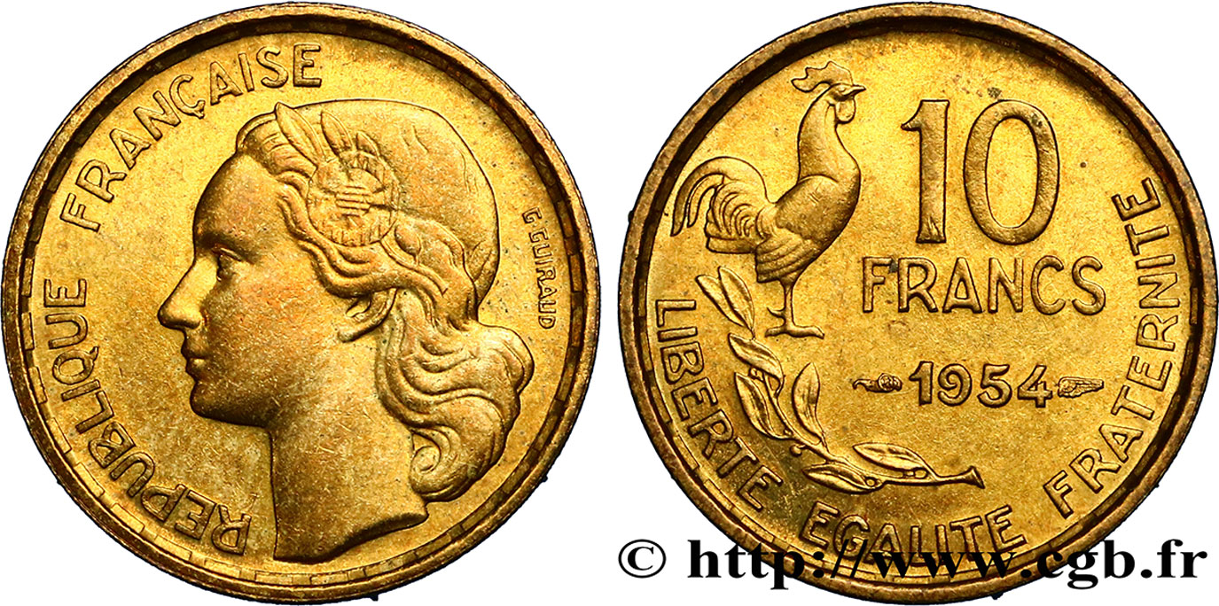 10 francs Guiraud 1954  F.363/10 AU55 