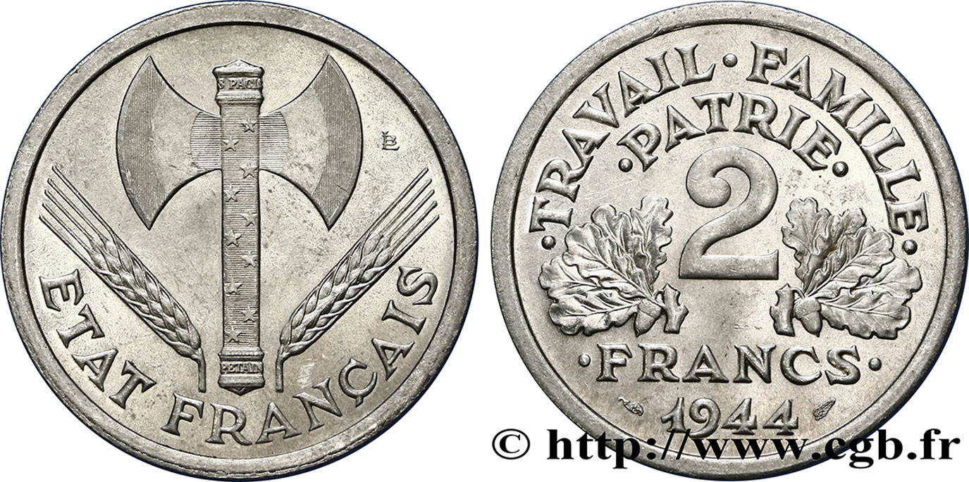2 francs Francisque 1944  F.270/4 MS62 