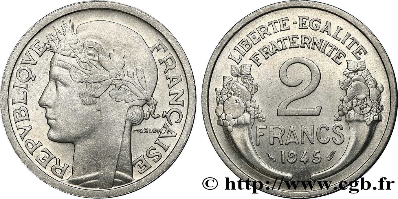 2 francs Morlon, aluminium 1945  F.269/5 AU55 