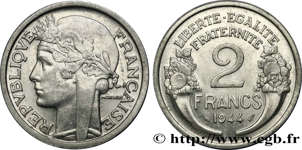2 francs Morlon, aluminium 1944  F.269/4 SUP55 