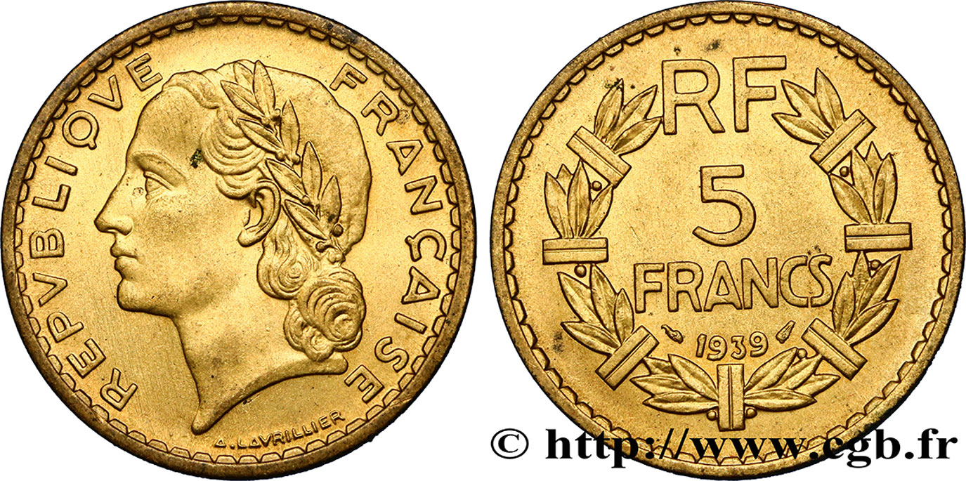 5 francs Lavrillier, bronze-aluminium 1939  F.337/3 XF48 