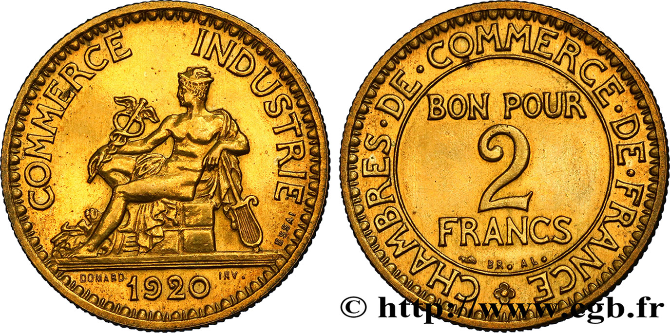 Essai de 2 francs Chambres de Commerce 1920 Paris F.267/1 SPL 