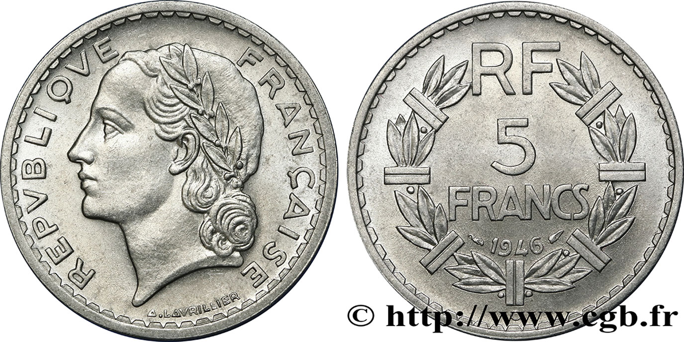 5 francs Lavrillier, aluminium 1946 Castelsarrasin F.339/8 EBC60 