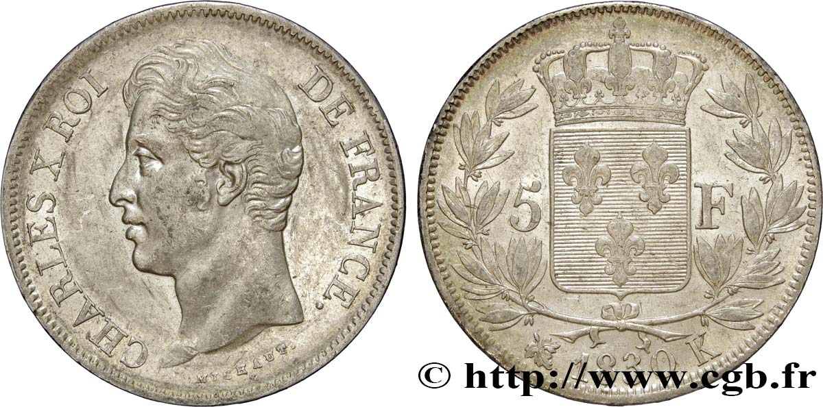 5 francs Charles X, 2e type 1830 Bordeaux F.311/46 AU52 