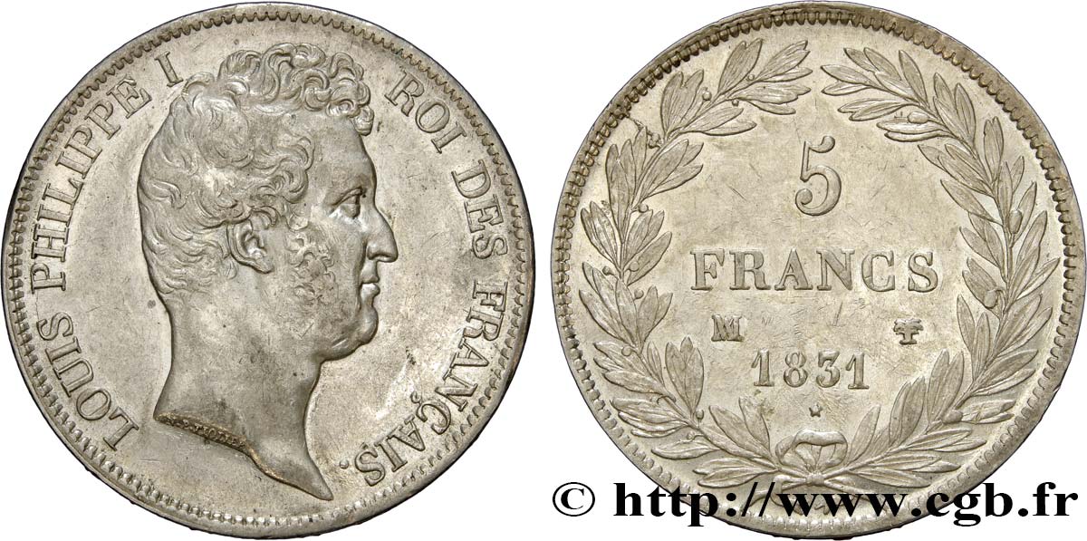 5 francs type Tiolier avec le I, tranche en creux 1831 Marseille F.315/23 MBC54 