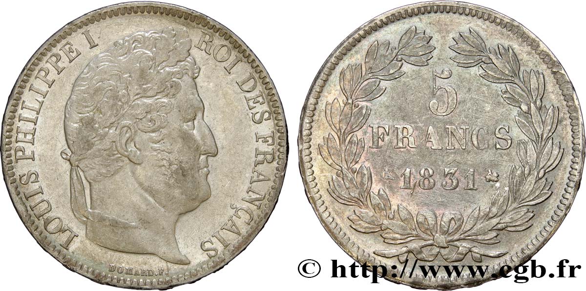5 francs Ier type Domard, tranche en relief 1831 Bordeaux F.320/7 TTB52 