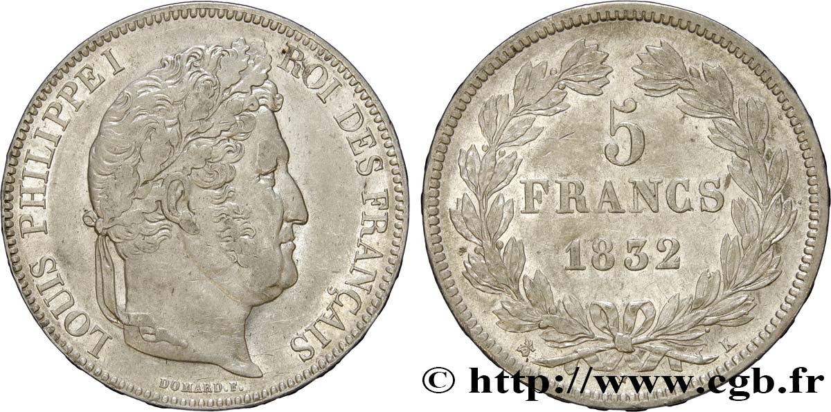 5 francs IIe type Domard 1832 Bordeaux F.324/7 TTB52 