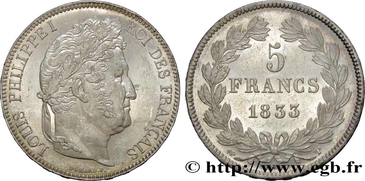 5 francs IIe type Domard 1833 Nantes F.324/26 SPL62 