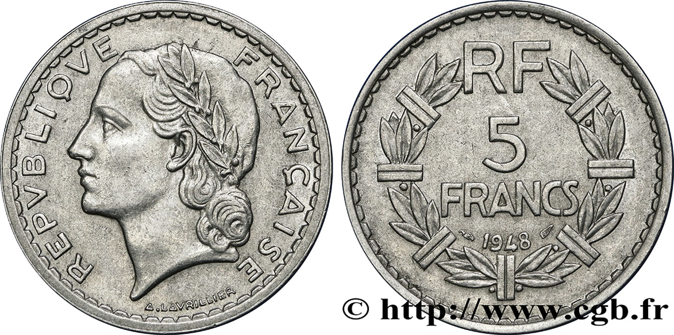 5 francs Lavrillier, aluminium 1948  F.339/14 TTB40 