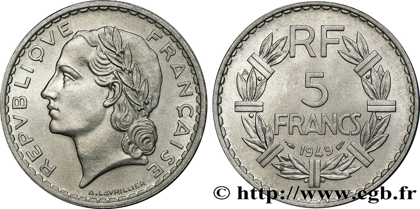 5 francs Lavrillier, aluminium 1949  F.339/17 SUP62 