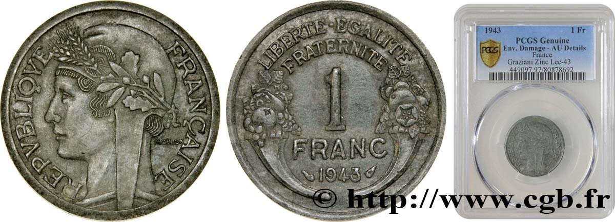 1 franc Graziani, zinc 1943  F.224/1 q.SPL PCGS