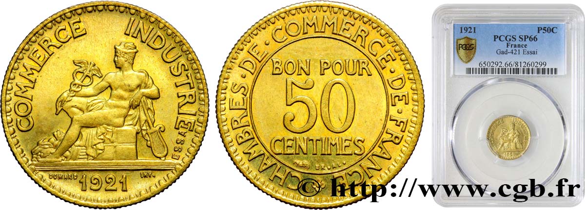 Essai de 50 centimes, Chambres de Commerce 1921  F.191/2 ST66 PCGS