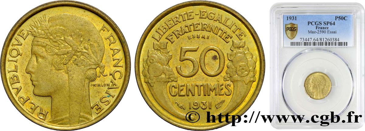 Essai de 50 centimes Morlon 1931 Paris F.192/1 fST64 PCGS