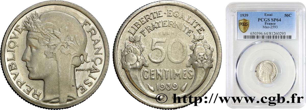 Essai de 50 centimes Morlon en nickel 1939  GEM.84 8 MS64 PCGS