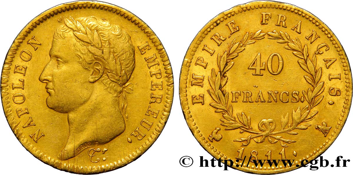 40 francs or Napoléon tête laurée, Empire français 1811 Paris F.541/7 BB50 