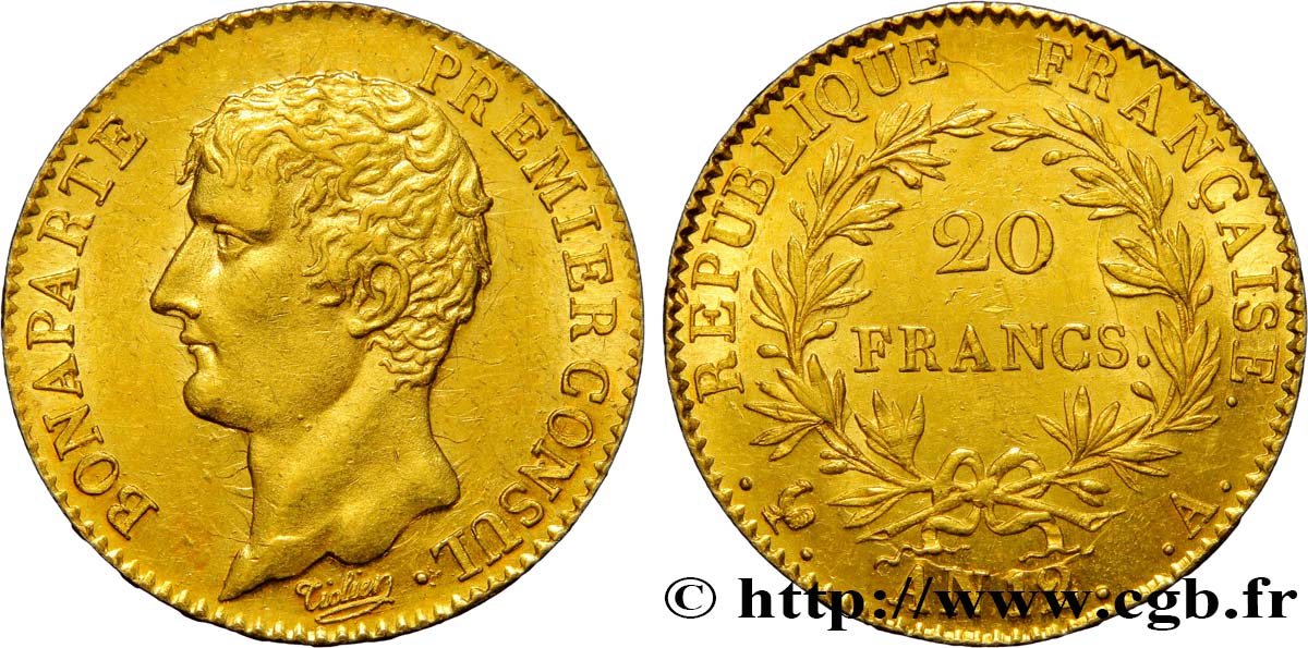 20 francs or Bonaparte Premier Consul 1804 Paris F.510/2 MS62 