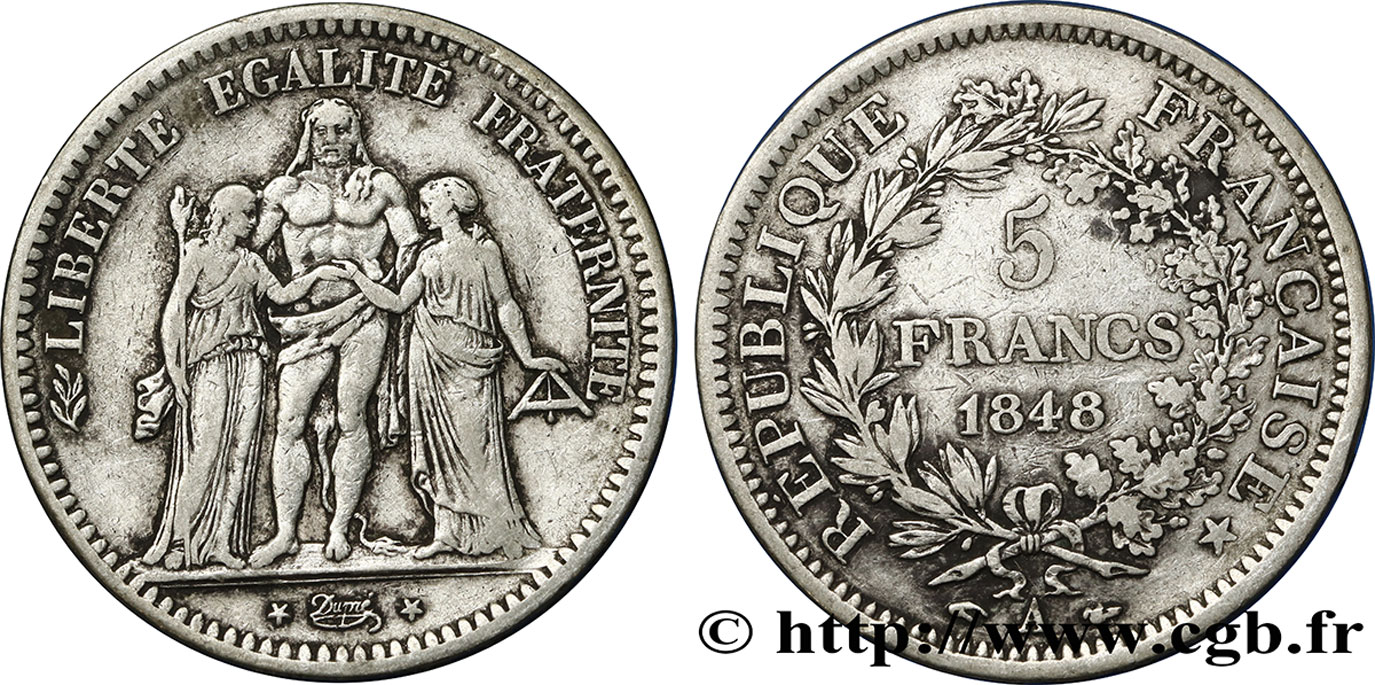 5 francs Hercule, IIe République 1848 Paris F.326/1 BC30 