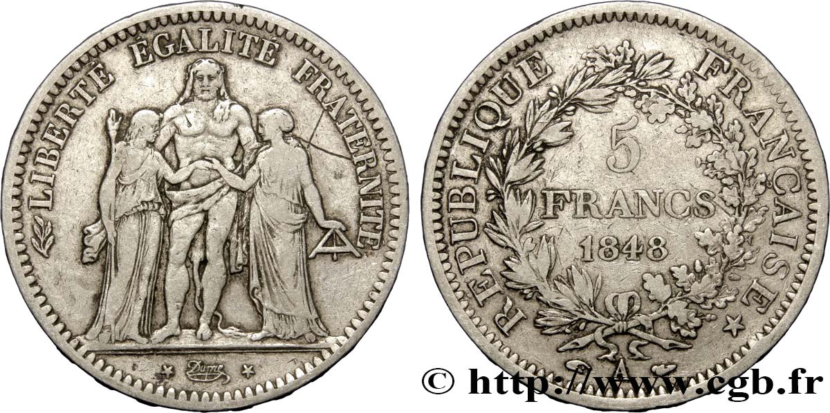 5 francs Hercule, IIe République 1848  Paris F.326/1 S25 