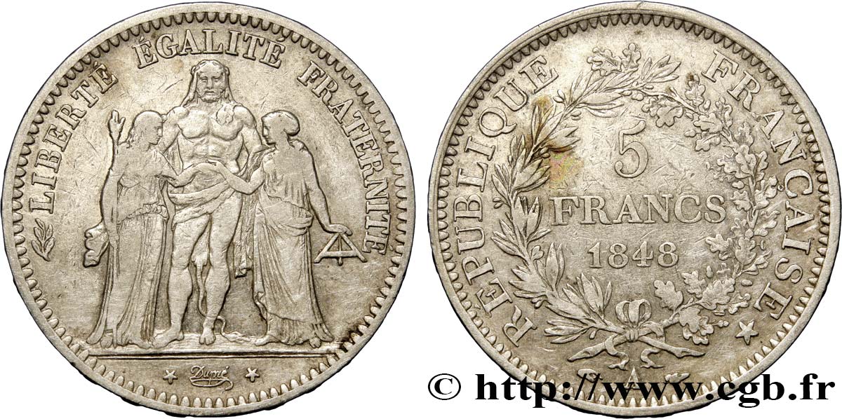 5 francs Hercule, IIe République 1848 Paris F.326/1 VF30 