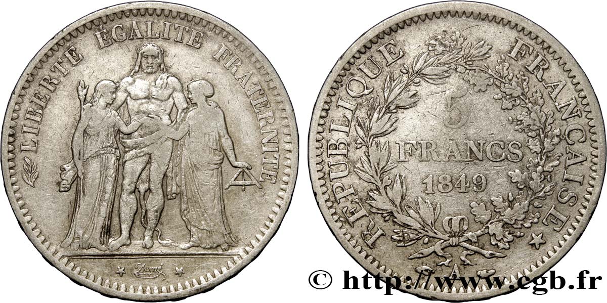 5 francs Hercule, IIe République 1849 Paris F.326/5 VF30 