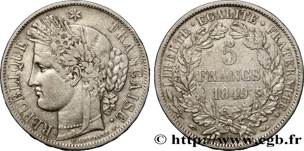 5 francs Cérès, IIe République 1849 Paris F.327/1 TB35 