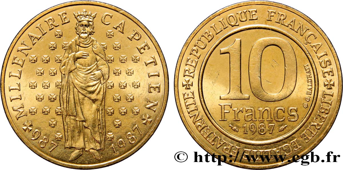 10 francs Millénaire Capétien 1987  F.371/2 MS63 