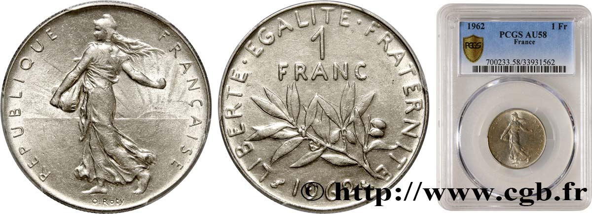 1 franc Semeuse, nickel 1962 Paris F.226/7 AU58 PCGS