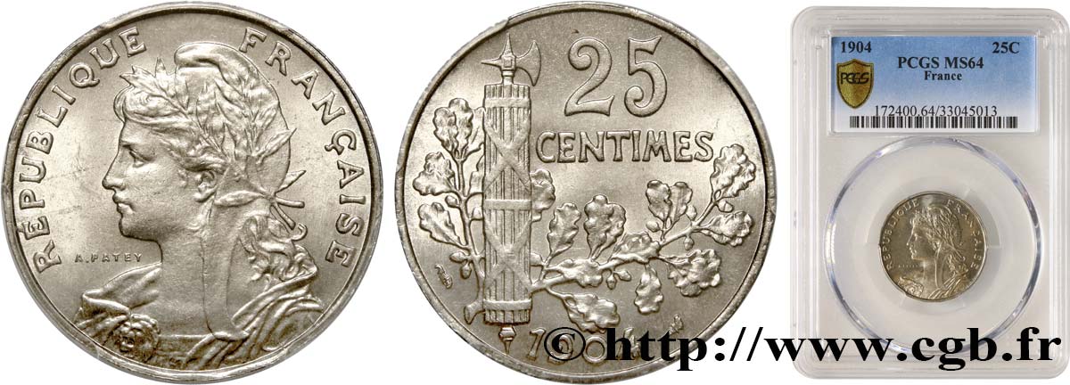 25 centimes Patey, 2e type 1904  F.169/1 SPL64 PCGS